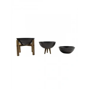 Siyah Granit Efektli Toprak Saksı Üçlü Set - 20 cm Çap