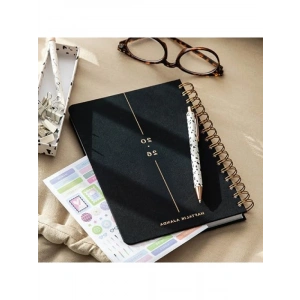 Siyah Keten Spiralli A5 Haftalık Ajanda, 12 Aylık