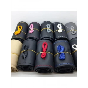 Siyah-Kırmızı İğneli Deri Direksiyon Kılıfı (10 Cm)