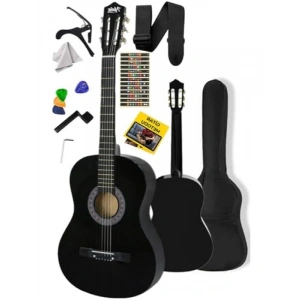 Siyah Klasik Gitar 4/4 Yetişkin Boy, Sap Ayarlı Set