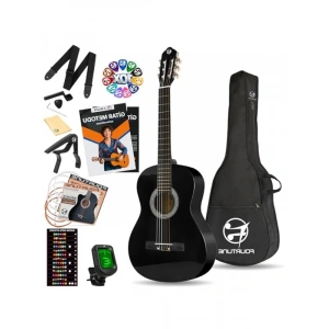 Siyah Klasik Gitar Seti, 4/4 Boyut ve Sap Ayarı ile Kullanım Kolaylığı