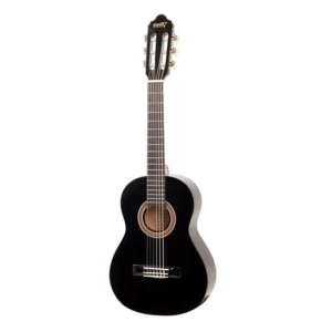 Siyah klasik gitar seti, kılıf ve yedek tel ile
