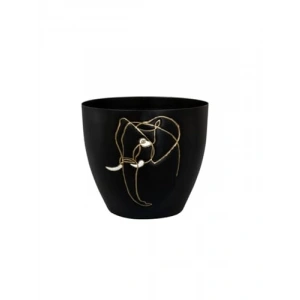 Siyah Metal Saksı Fil Desenli 13 cm Çapında