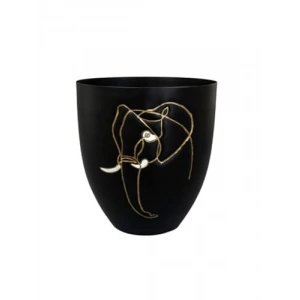 Siyah Metal Saksı Fil Desenli 18 cm Çapında