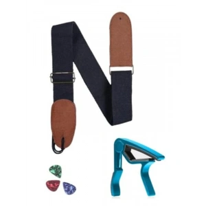 Siyah Renk Gitar Omuz Askısı ve Capo Seti