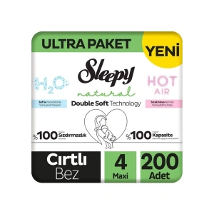 Sleepy Natural Double Soft Ultra Paket Bebek Bezi 4 Numara Maxi 200 Adet