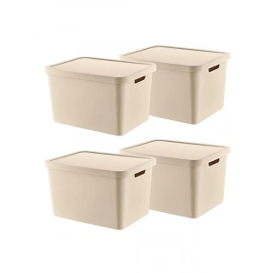 Smartware 4Lü Set Stafi Çok Amaçlı Kapaklı Kutu Latte 18 LT - LATTE, Çok Amaçlı Kapaklı Kutu, Ev-Ofis-Depo İçin, Kapaklı Saklama Kutusu