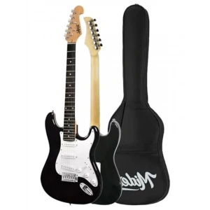 Solak Elektro Gitar Seti, Amfi ve Aksesuarlar ile Tam Paket, Beyaz-Siyah