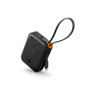 Spigen 10000 mAh Ultra Mini 30W USB-C + USB-A Giriş / Çıkış Hızlı Şarj 3 Portlu Powerbank / Type-C Dahili Kablolu Taşınabilir Şarj Cihazı EA3010BT Black - ABA09023