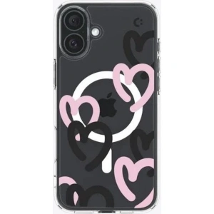 Spigen Apple iPhone 16 ile Uyumlu ince MagSafe Kılıf Ultra Hybrid Sararmaya Dayanıklı DuraClear™ Hava Kanalı Teknolojisi™ Askeri Sınıf Koruma MagFit Hearts Black Pink Tasarım Kapak - ACS08278