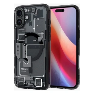 Spigen Apple iPhone 16 Plus ile Uyumlu ince MagSafe Kılıf Ultra Hybrid Sararmaya Dayanıklı DuraClear™ Hava Kanalı Teknolojisi™ Askeri Sınıf Koruma MagFit Zero One Black Tasarım Kapak - ACS08078