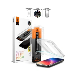 Spigen Apple iPhone 17 Pro Max / 16 Pro Max ile Uyumlu Cam Ekran Koruyucu AluminaCore™ iyonlaştırılmış Güçlendirilmiş Cam Teknolojisi Anti-Dust Uygulama Kolay Kurulum GLAS.tR EZ Fit Pro HD - AGL10095