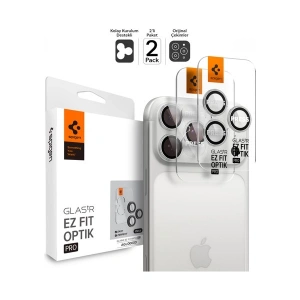 Spigen Apple iPhone 17 Pro Max / 17 Pro / 16 Pro Max / 16 Pro / 15 Pro Max / 15 Pro / 14 Pro Max ile Uyumlu Kamera Lens Camı Koruyucu Kolay Kurulum GLAS.tR EZ Fit Optik Pro (2 Adet) Silver AGL10124