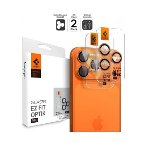 Spigen Apple iPhone 17 Pro Max / 17 Pro / 16 Pro Max / 16 Pro / 15 Pro Max / 15 Pro / 14 Pro Max ile Uyumlu Kamera Lens Camı Koruyucu Kolay Kurulum GLAS.tR EZ Fit Optik Pro (2 Adet) Orange-AGL10123