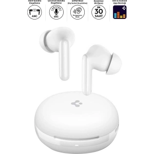 Spigen Audio TWS S10 Bluetooth Kablosuz Kulaklık - ANC Aktif Gürültü Engelleme + ENC 6 Mikrofon - 10mm Sürücü - 30 Saat Pil - iOS & Android EQ App Şeffaf & Gaming Mod iPX4 Beyaz - ASD07962