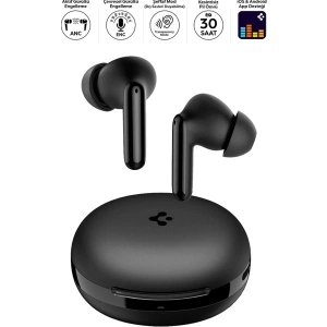 Spigen Audio TWS S10 Bluetooth Kablosuz Kulaklık - ANC Aktif Gürültü Engelleme + ENC 6 Mikrofon - 10mm Sürücü - 30 Saat Pil - iOS & Android EQ App Şeffaf & Gaming Mod iPX4 Siyah - ASD07886