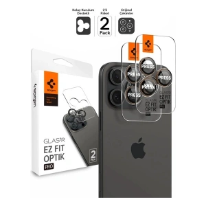 Spigen iPhone 17 Pro Max / 17 Pro / 16 Pro Max / 16 Pro / 15 Pro Max / 15 Pro / 14 Pro Max / 14 Pro ile Uyumlu Kamera Lens Camı Koruyucu Kolay Kurulum GLAS.tR EZ Fit Optik Pro 2 Adet Desert AGL08862