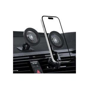 Spigen MagSafe Araç içi Telefon Tutucu 2in1 Air Vent & Dashboard Ön Konsol ve Havalandırma Izgara ile Uyumlu Uzun Versiyon iPhone & MagFit ile Uyumlu + Dahili Metal Halka MTF13-1 Matte Gray - ACP08321