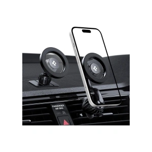 Spigen MagSafe Araç içi Telefon Tutucu 2in1 Air Vent & Dashboard (Ön Konsol ve Havalandırma Izgara ile Uyumlu) Uzun Versiyon iPhone & MagFit ile Uyumlu + Dahili Metal Halka MTF13-1 Black - ACP08319