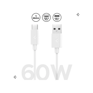 Spigen USB-A to USB-C 1 Metre Kablo 60W Güç / Hızlı Şarj / 480 Mbps Data Aktarım Hızı Type-C Ekstra Dayanıklı White - ACA08715