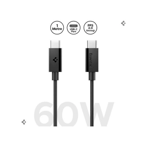 Spigen USB-C to USB-C 1 Metre Kablo 60W Güç / PPS 2.0 Desteği Super Hızlı Şarj / 480 Mbps Data Aktarım Hızı Type-C Ekstra Dayanıklı Black - ACA08718