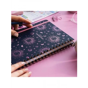 Spiralli Lastikli Sert Kapak Not Defteri - Mor Galaksi