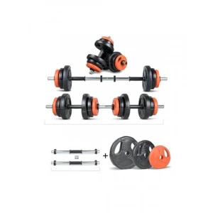 Multifonksiyonel Halter Seti, Turuncu ve Siyah Renk ile Spor İçin
