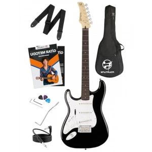 Strat Kasa Elektro Gitar Seti (Beyaz-Siyah)