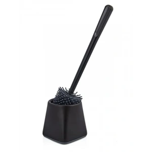 Su Lekesi Tutmayan Silikon Tuvalet Fırçası Seti - Siyah Kare