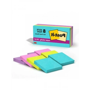 Süper Yapışkan Not Defterleri, 8 Adet, 4,8 x 4,8 cm, Neon Renkler