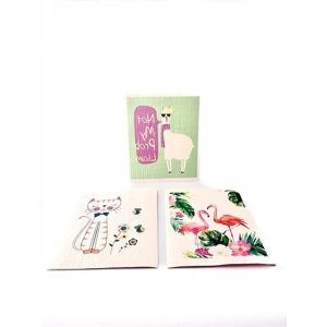 Tekrar Kullanılabilir İsveç Bezi, 3lü Paket Flamingo-Lama-Kedi Desenleri