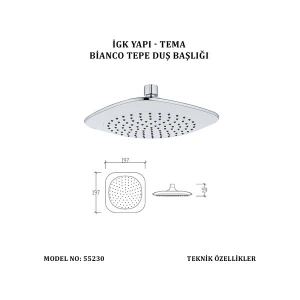 Tema Bianco Tepe Duş Başlığı Paslanmaz Krom Kaplama Ergonomik Oval Tasarım ile Modern Banyo İçin