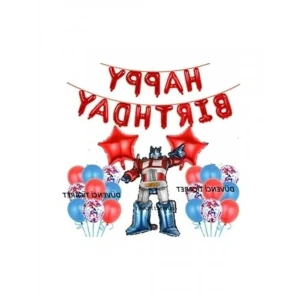 Transformers Anime Doğum Günü Balon Seti, 20 Adet Balon, 2 Adet Yıldız Folyo, 1 Adet Robot Folyo, Kırmızı