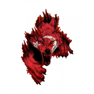 Türk Bayrağı Temalı Kurt Bozkurt Sticker, 10x7 cm