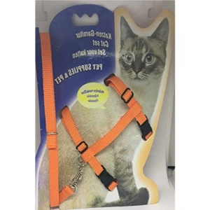 Turuncu Kedi Göğüs Tasması ve Gezdirme Seti, No: 110