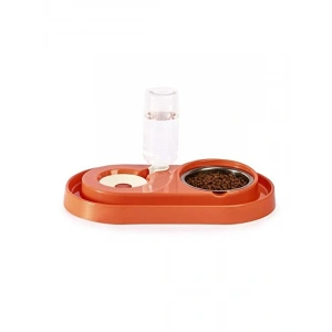 Turuncu Renkli Hazneli Mama ve Su Kabı Seti - 500 ml