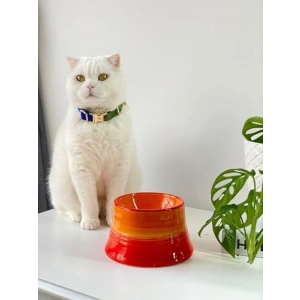 Turuncu Seramik Kedi ve Köpek Mama Su Kabı - Colorful Moon Bowl