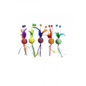 Tüylü Top İle İp Örgülü Kedi Oyuncağı - 4.2 Cm