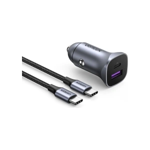 UGREEN 30W QC PD Alüminyum Araç Çakmaklık Şarj Cihazı 1xUSB-C, 1xUSB-A, Gri, 40858