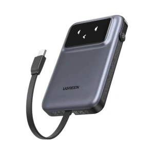Ugreen Uno Dahili Kablolu 10.000 Mah 30W Hızlı Şarj Powerbank, Siyah, 35603B
