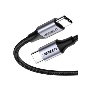 UGREEN USB-C 60W 3A QC PD Örgülü Hızlı Şarj Kablosu, 1 m, Siyah, 50150