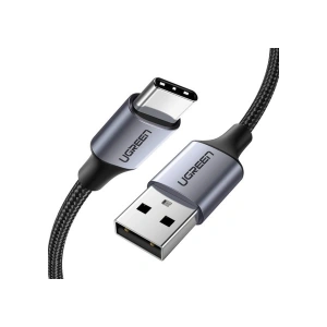 UGREEN USB-C - USB-A 3A QC Örgülü Hızlı Şarj Kablosu, 0,5 m, Siyah, 60125