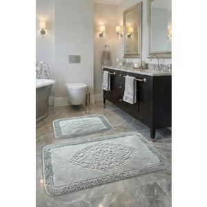 Ultra Lüks Banyo Paspası Seti, 100% Pamuk, Gri Renk