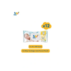 Uni Baby Yenidoğan Islak Pamuk Mendil 12x40 (480 Yaprak)