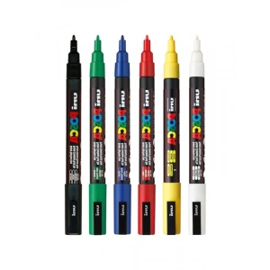 Uni Posca Markör Kalem 3M 6lı Ana Renkler Set 0.9-1.3 mm Keçe Uçlu