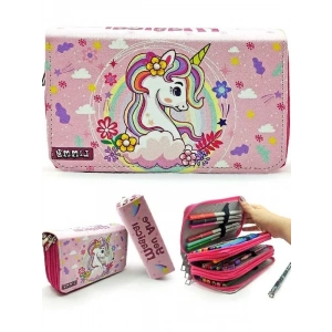 Unicorn Temalı Pembe Kalem Kutusu, Vegan Deri Tasarım