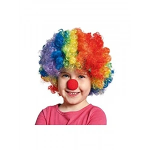 Unisex Renkli Palyaço Peruk ve Burun Seti