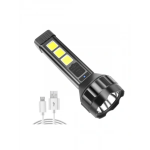 USB Şarjlı Güçlü El Feneri - COB Yan Işık