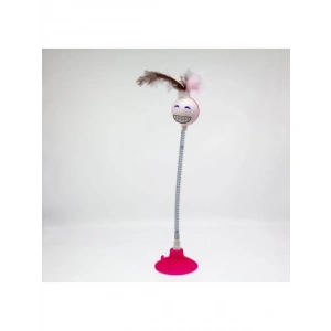 Vantuzlu Yaylı Gülen Yüz Kedi Oyuncağı - Pembe