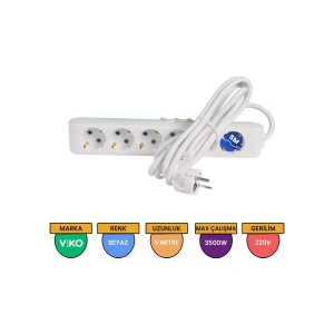 Viko 5 Metre Kablolu Topraklı Çocuk Korumalı Altılı Priz